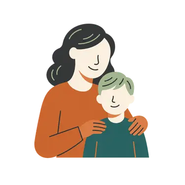 Mãe abraçando o filho com carinho